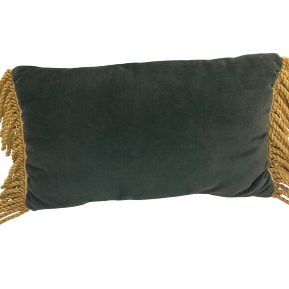 VTG Green Velvet Throw Pillow Rope Fringe 18"x10" Rectangular Old Money MCM - Picture 3 of 6